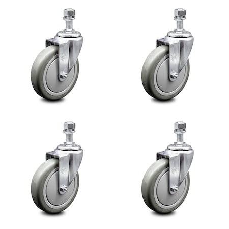 Service Caster 5 Inch Gray Polyurethane Wheel Swivel 1/2 Inch Threaded Stem Caster Set SCC SCC-TS20S514-PPUB-121315-4